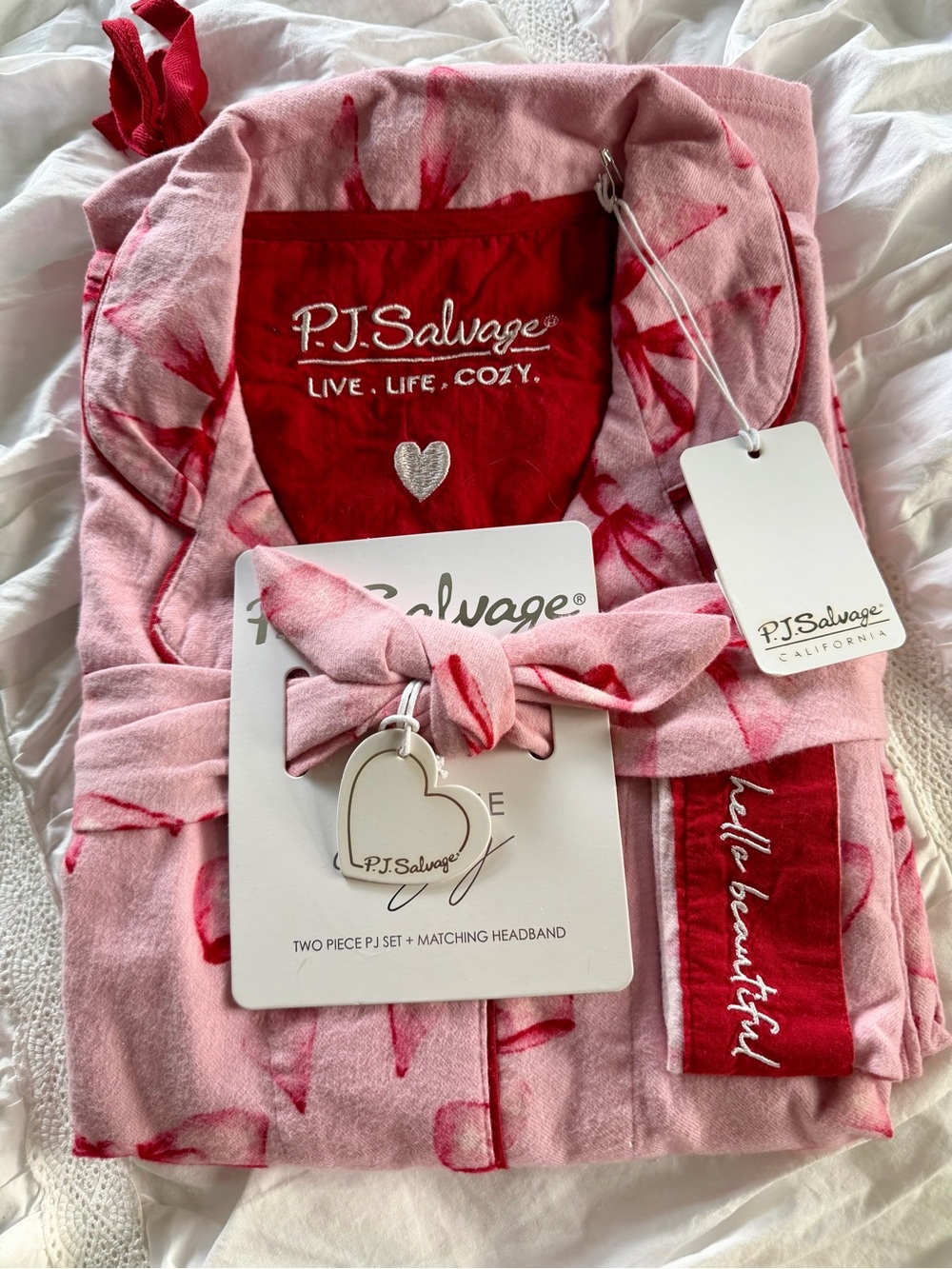 P.J. Salvage Women’s Pink & Red Bows Pajama Set
